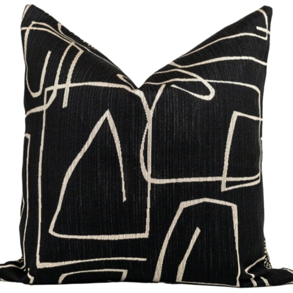 2PC Modern Black Handmade Decorative Linen Throw Pillow 22" Cover